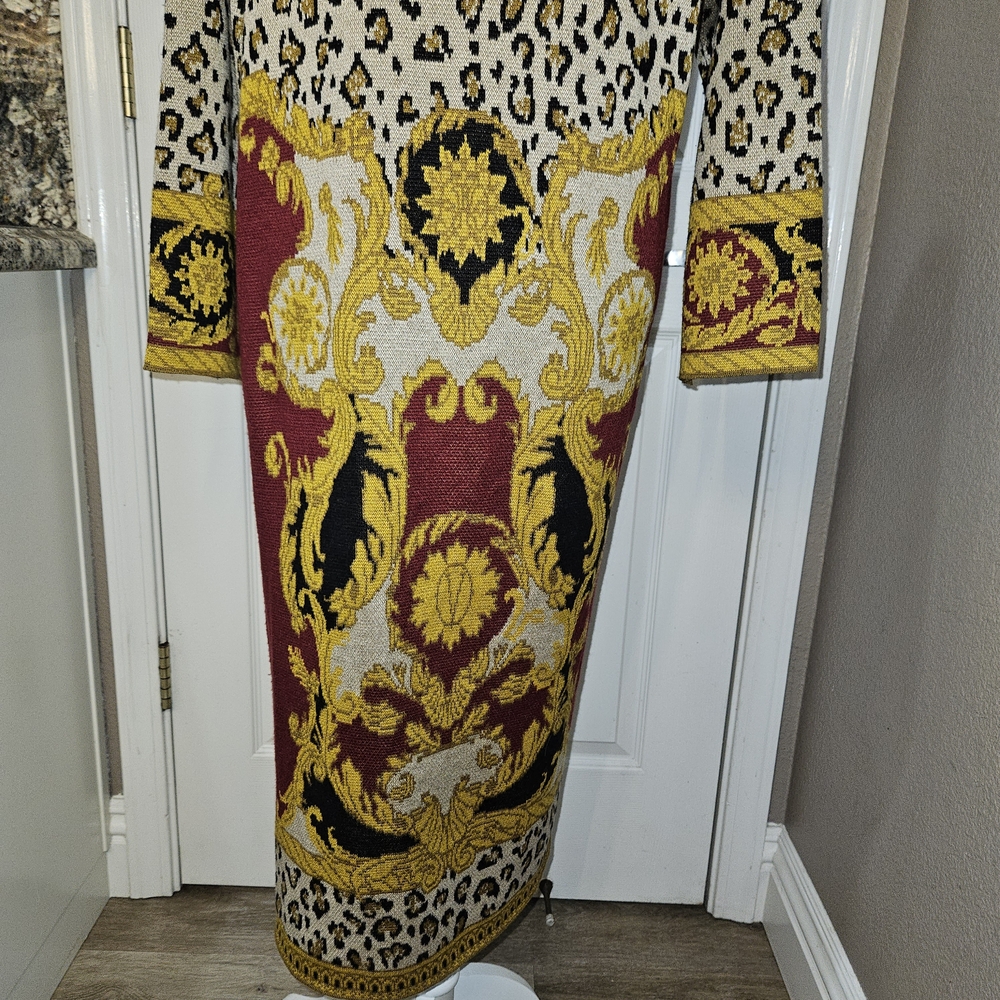 Max Sport Elegant Leopard Print Cardigan with Burgundy and Gold Details  Large - Picture 8 of 13